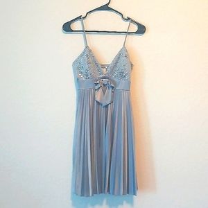 Taboo Y2K Icy Blue Sequin Dress Small Pleated Satin Spaghetti Strap Prom Dress